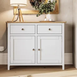 2 Door 2 Drawer Solid Oak Sideboard Ready Assembled Linen - Taberno