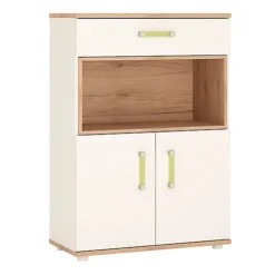 4KIDS 2 Door 1 Drawer Cupboard With Open Shelf With Lemon Handles