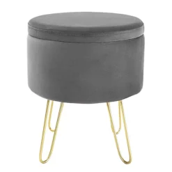 BARBARA MODERN VELVET ROUND STORAGE POUFFE OTTOMAN FOOTSTOOL VANITY DRESSING SEAT STOOL (Grey) -Furniture Store barbara modern velvet round storage pouffe ottoman footstool vanity dressing seat stool grey 5055744822451 03c MP