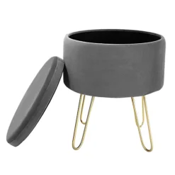 BARBARA MODERN VELVET ROUND STORAGE POUFFE OTTOMAN FOOTSTOOL VANITY DRESSING SEAT STOOL (Grey) -Furniture Store barbara modern velvet round storage pouffe ottoman footstool vanity dressing seat stool grey 5055744822451 04c MP