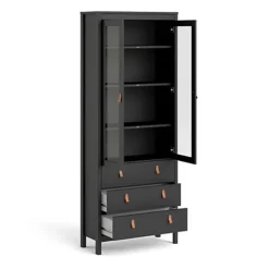 Barcelona China Cabinet 2 Doors W/glass + 3 Drawers In Matt Black -Furniture Store barcelona china cabinet 2 doors w glass 3 drawers in matt black5060653082179 04c MP
