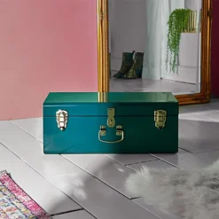 Beautify Storage Trunk - Teal Stainless Steel Storage Chest W/Gold Detailing, Bedroom Storage Organiser W/Lockable Lid & Handles -Furniture Store beautify storage trunk teal stainless steel storage chest w gold detailing bedroom storage organiser w lockable lid handles5056115730443 04c MP
