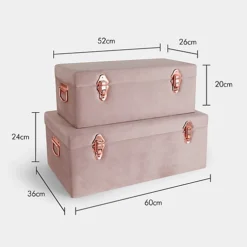 Beautify Storage Trunks - Set Of 2 Pink Velvet Finish Storage Chests W/Rose Gold Detailing, Stackable Organiser W/Lockable Lids -Furniture Store beautify storage trunks set of 2 pink velvet finish storage chests w rose gold detailing stackable organiser w lockable lids5056115726675 03c MP
