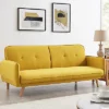 Belmont 3 Seater Fabric Sofa Bed With Natural Wooden Legs Tufted Backrest, Mustard -Furniture Store belmont 3 seater fabric sofa bed with natural wooden legs tufted backrest mustard5056034050288 01c MP