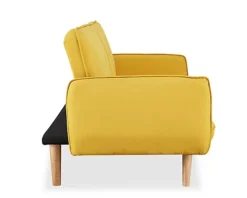 Belmont 3 Seater Fabric Sofa Bed With Natural Wooden Legs Tufted Backrest, Mustard -Furniture Store belmont 3 seater fabric sofa bed with natural wooden legs tufted backrest mustard5056034050288 03c MP