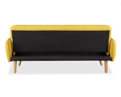 Belmont 3 Seater Fabric Sofa Bed With Natural Wooden Legs Tufted Backrest, Mustard -Furniture Store belmont 3 seater fabric sofa bed with natural wooden legs tufted backrest mustard5056034050288 04c MP