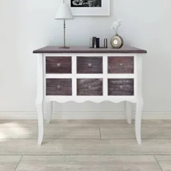Berkfield Console Cabinet 6 Drawers Brown And White Wood