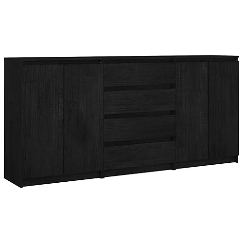 Berkfield Side Cabinets 3 Pcs Black Solid Pinewood 4 Berkfield Side Cabinets 3 Pcs Black Solid Pinewood - Image 2