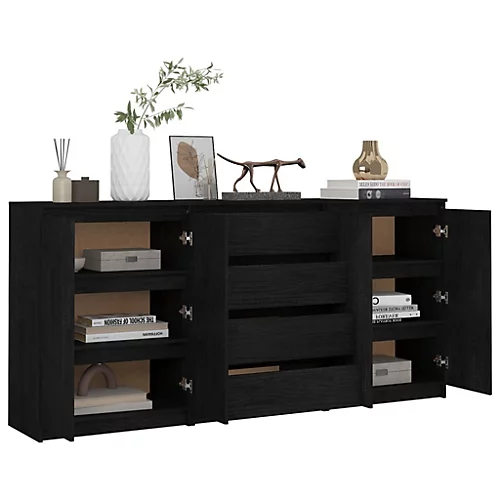 Berkfield Side Cabinets 3 Pcs Black Solid Pinewood 5 Berkfield Side Cabinets 3 Pcs Black Solid Pinewood - Image 3