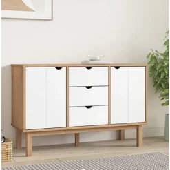 Berkfield Sideboard Brown And White 113.5x43x73 Cm Solid Wood Pine