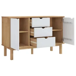Berkfield Sideboard Brown And White 113.5x43x73 Cm Solid Wood Pine -Furniture Store berkfield sideboard brown and white 113 5x43x73 cm solid wood pine7720277165667 04c MP