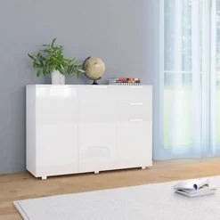 Berkfield Sideboard High Gloss White 107x35x76 Cm