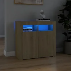 Berkfield Sideboard With LED Lights Sonoma Oak 80x35x75 Cm