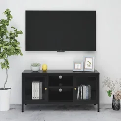 Berkfield TV Cabinet Black 105x35x52 Cm Steel And Glass