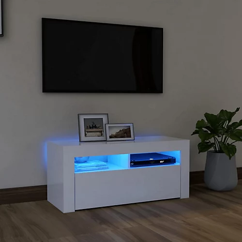 Berkfield TV Cabinet With LED Lights White 90x35x40 Cm 3 Berkfield TV Cabinet With LED Lights White 90x35x40 Cm