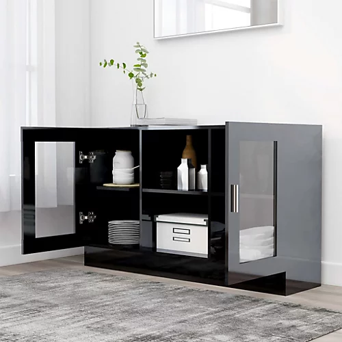 Berkfield Vitrine Cabinet High Gloss Black 120x30.5x70 Cm Engineered Wood 5 Berkfield Vitrine Cabinet High Gloss Black 120x30.5x70 Cm Engineered Wood - Image 3