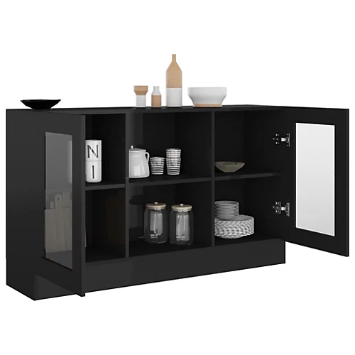 Berkfield Vitrine Cabinet High Gloss Black 120x30.5x70 Cm Engineered Wood 6 Berkfield Vitrine Cabinet High Gloss Black 120x30.5x70 Cm Engineered Wood - Image 4