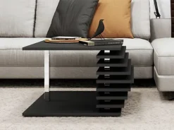 Black Coffee Table For Living Room 60cm Square Tired Storage Chrome Leg TOKYO