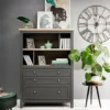 Bookcase Shelving Drawers 106cm Open Storage Unit Country Grey Oak Finish Bocage