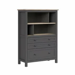 Bookcase Shelving Drawers 106cm Open Storage Unit Country Grey Oak Finish Bocage -Furniture Store bookcase shelving drawers 106cm open storage unit country grey oak finish bocage5900211808738 04c MP