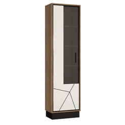 Brolo Tall Glazed Display Cabinet (LH) With The Walnut And Dark Panel Finish