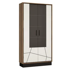 Brolo Tall Wide Glazed Display Cabinet With The Walnut And Dark Panel Finish