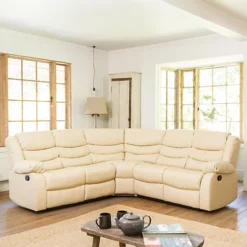 Brooklyn Bonded Leather Reclining Corner Sofa Cream