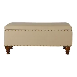 Chelsea Sorage Ottoman Bench - Tan/Brass Upholstered With Flip Lid. -Furniture Store chelsea sorage ottoman bench tan brass upholstered with flip lid 5039373093987 03c MP