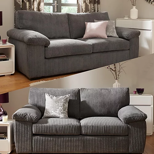 Collingdale Grey Jumbo Cord Upholstered 3 + 2 Sofa Set 3 Collingdale Grey Jumbo Cord Upholstered 3 + 2 Sofa Set