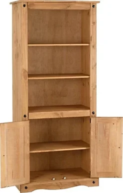 Corona 2 Door Display Unit Bookcase Wax Pine With 3 Shelves -Furniture Store corona 2 door display unit bookcase wax pine with 3 shelves5056065605112 03c MP