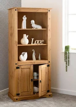 Corona 2 Door Display Unit Bookcase Wax Pine With 3 Shelves -Furniture Store corona 2 door display unit bookcase wax pine with 3 shelves5056065605112 05c MP