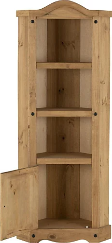 Corona Corner 1 Door 2 Shelf Display Unit In Distressed Waxed Pine 5 Corona Corner 1 Door 2 Shelf Display Unit In Distressed Waxed Pine - Image 3