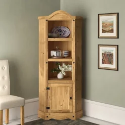 Corona Corner Bookcase Pine Display Cupboard 3 Book Shelves Mexican