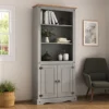 Corona Grey Bookcase Pine 2 Door Display Cupboard 3 Book Shelves Distressed Wax
