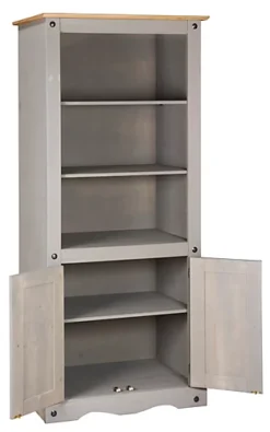 Corona Grey Bookcase Pine 2 Door Display Cupboard 3 Book Shelves Distressed Wax -Furniture Store corona grey bookcase pine 2 door display cupboard 3 book shelves distressed wax5060745810024 03c MP