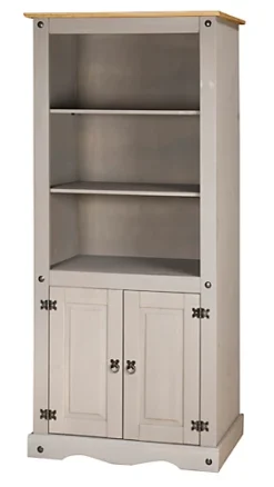 Corona Grey Bookcase Pine 2 Door Display Cupboard 3 Book Shelves Distressed Wax -Furniture Store corona grey bookcase pine 2 door display cupboard 3 book shelves distressed wax5060745810024 04c MP