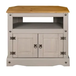 Corona Grey TV Stand Pine 2 Door Television Cabinet Corner Solid Wood -Furniture Store corona grey tv stand pine 2 door television cabinet corner solid wood5060745810055 02c MP
