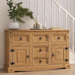 Corona Sideboard 2 Door 5 Drawer Solid Pine Mexican Wood Chest
