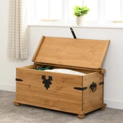 Corona Storage Ottoman Toybox Chest In Distressed Waxed Pine Finish -Furniture Store corona storage ottoman toybox chest in distressed waxed pine finish5056065600858 03c MP