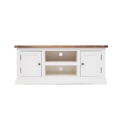 Cosenza Off White 2 Door TV Cabinet Brass Knob