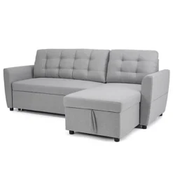 Costway Modern 3-in-1 Convertible Sleeper Sofa L-Shaped Couch Bed W/ Chaise Lounge