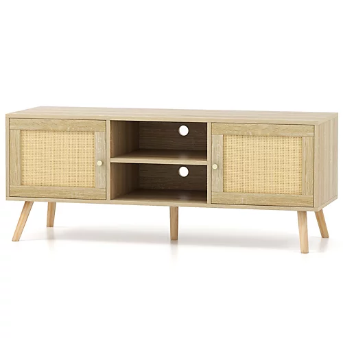 Costway TV Stand For TVs Up To 55" Rattan Media Console Table 3 Costway TV Stand For TVs Up To 55" Rattan Media Console Table