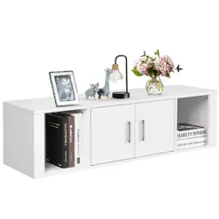 Costway Wall Mounted 4-Cube Floating Display Hanging Rack Storage Cabinet W/ 2 Doors