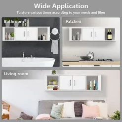 Costway Wall Mounted 4-Cube Floating Display Hanging Rack Storage Cabinet W/ 2 Doors -Furniture Store costway wall mounted 4 cube floating display hanging rack storage cabinet w 2 doors6085650686808 03c MP