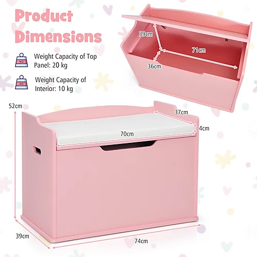 Costway Wooden Toy Box Lift-Top Storage Chest Seating Bench 4 Costway Wooden Toy Box Lift-Top Storage Chest Seating Bench - Image 2