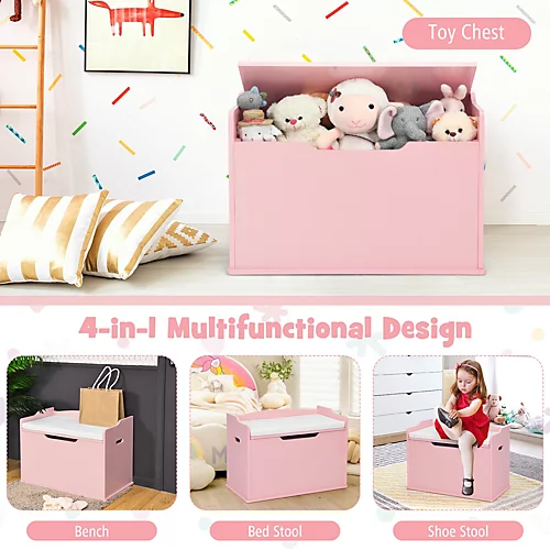 Costway Wooden Toy Box Lift-Top Storage Chest Seating Bench 5 Costway Wooden Toy Box Lift-Top Storage Chest Seating Bench - Image 3