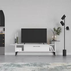Decortie Ada Modern TV Stand Multimedia Centre TV Unit White Mocha Grey With Storage Cabinet 188cm