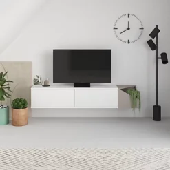 Decortie Aulos Modern TV Stand Multimedia Centre TV Unit White Mocha Grey With Storage Cabinet 190cm