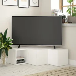 Decortie Compact Modern TV Stand Multimedia Centre TV Unit White With Storage Cabinet 94.2cm