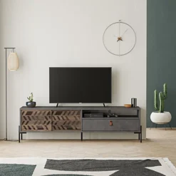 Decortie Dionysos Modern TV Stand Multimedia Centre TV Unit Retro Grey With Storage Cabinet 170cm